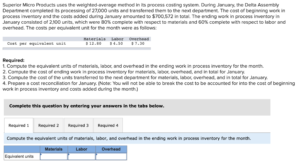  Superior Micro Products uses the weighted average method in its process
