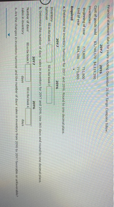  Financial statement data for years ending December 31 for Tango Company