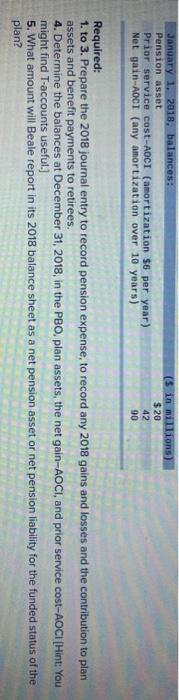 31, 2018 (the end of Beale's fiscal year), the following pension-related data