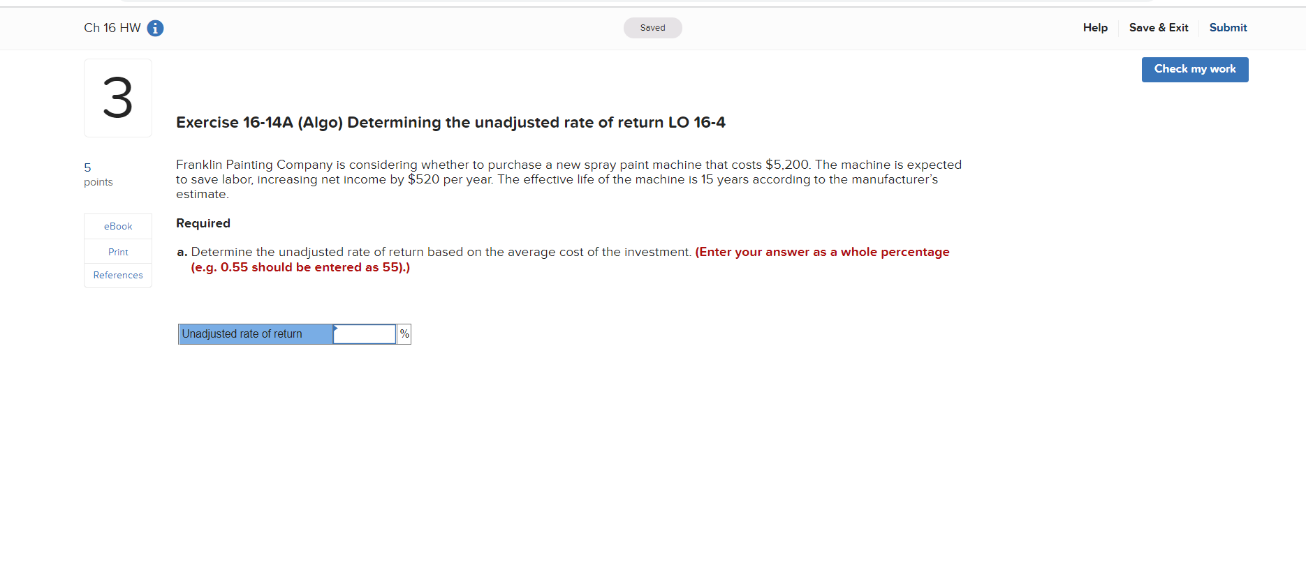  Ch 16 HW Saved Help Save & Exit Submit Check my
