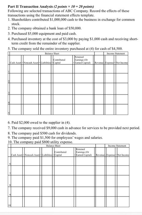  Part II Transaction Analysis (2 points 10 - 20 points) Following