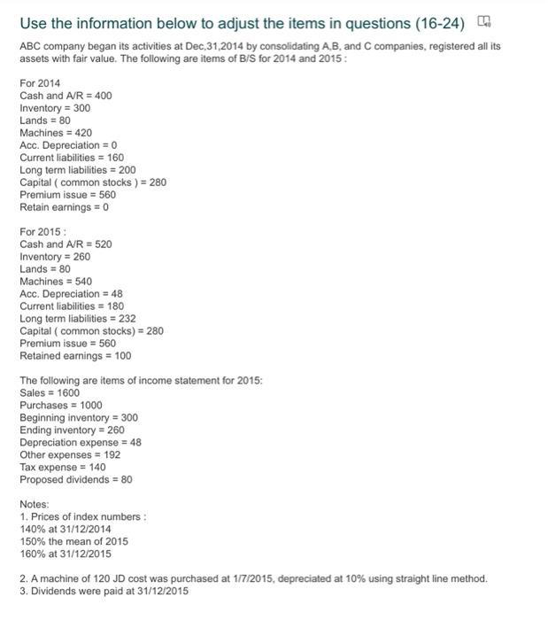  Use the information below to adjust the items in questions (16-24)