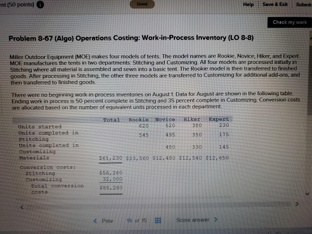  ent (50 points) Saved Help Save & Exit Submit Check my