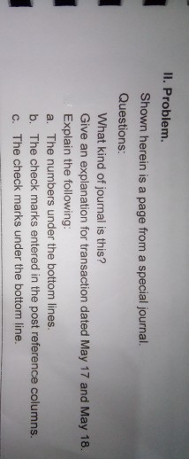 II. Problem. Shown herein is a page from a special journal.
