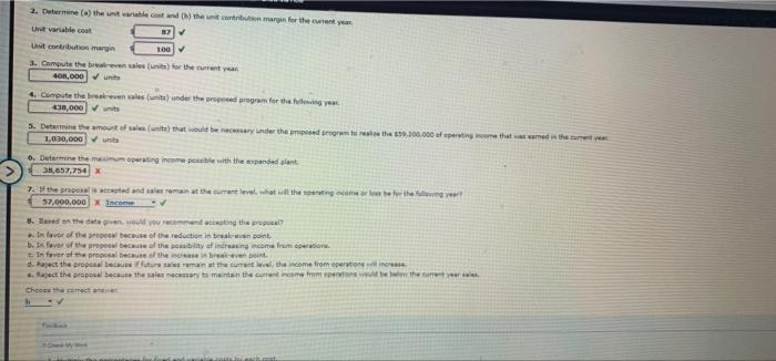 for the Unut variable con Unt contribution margin 100 3. Campute the