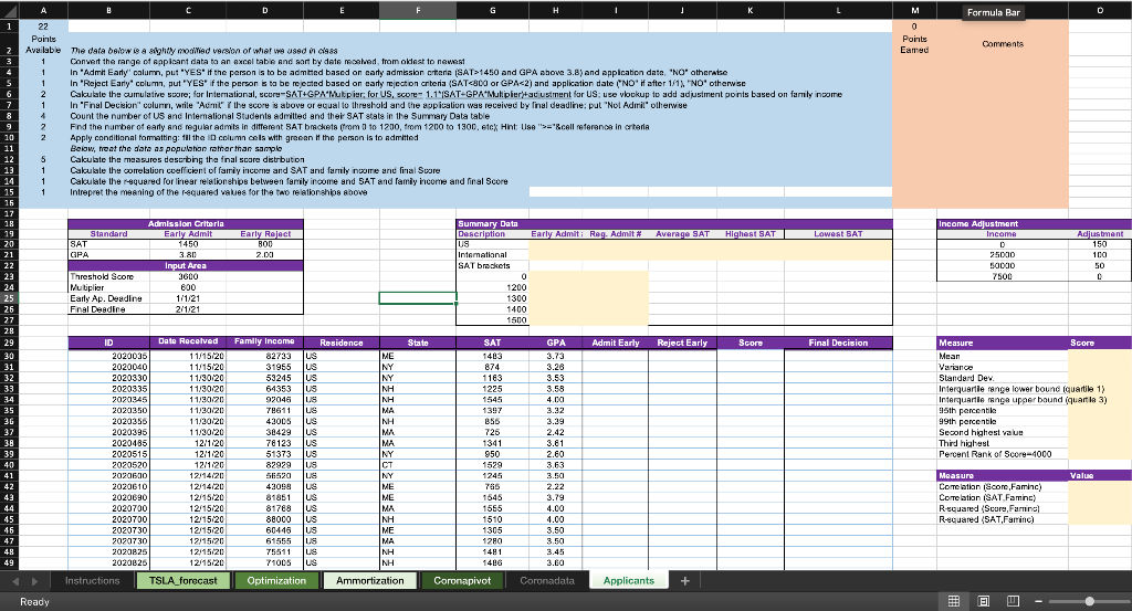  A D G M Formula Bar D 0 Points Earred Comments