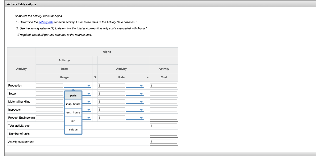 Hello, Please help me answer, activity table Alpha, i first pasted the