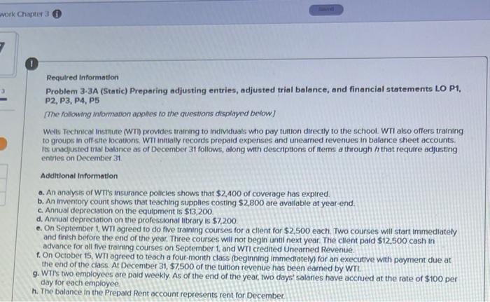  work Chapter 3 3 0 Required Information Problem 3-3A (Static) Preparing
