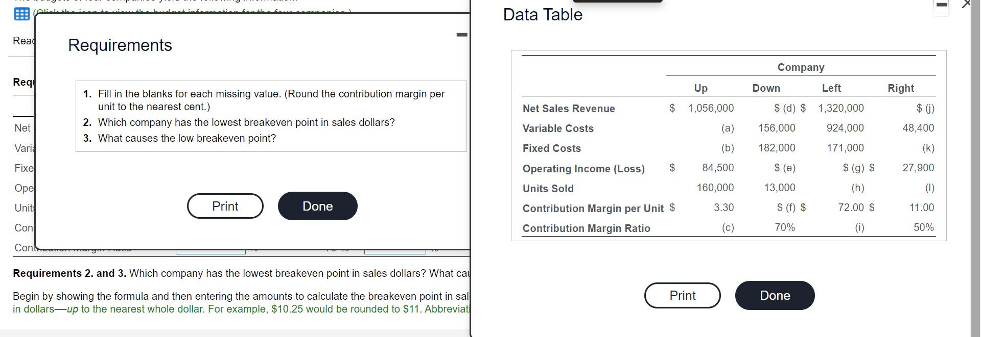  - X Data Table Read Requirements Company Req Up Down Left