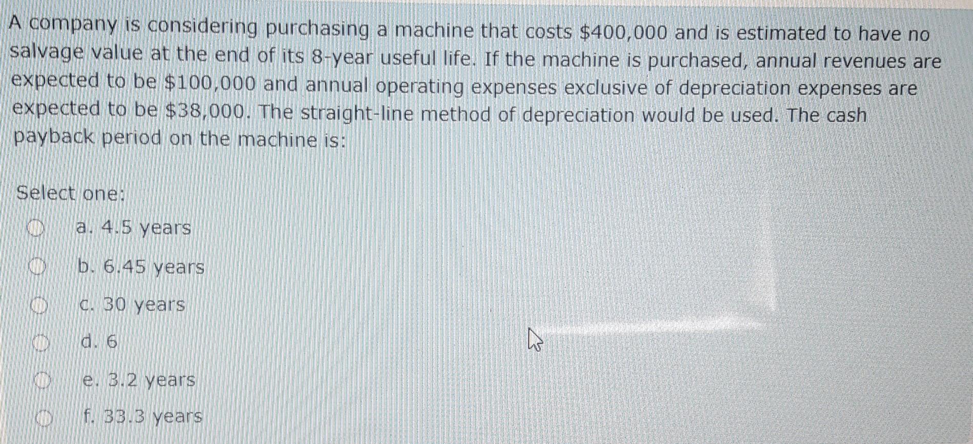 21 A company is considering purchasing a machine that costs $400,000