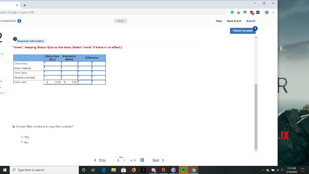 Homework Help Save & Exit Submit Check my work The following information