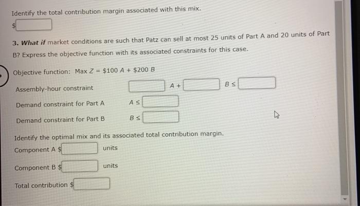 of machine parts: Part A and Part B, with unit contribution margins