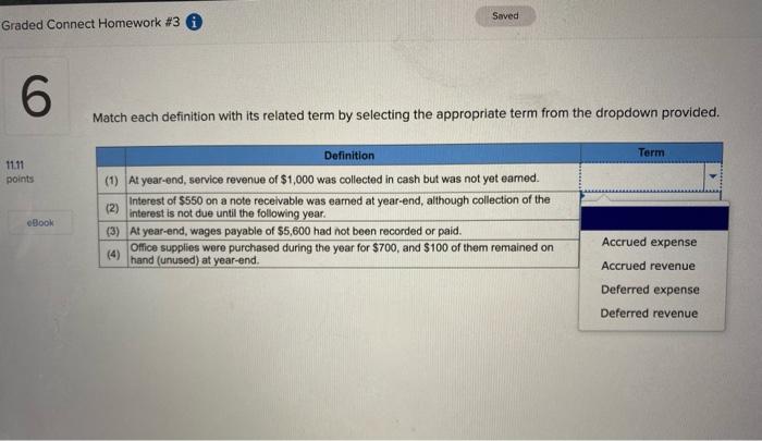1-4 Saved Graded Connect Homework #3 6 Match each definition with its