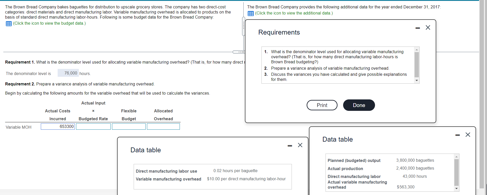 Please specify the calculation process The Brown Bread Company bakes baguettes for