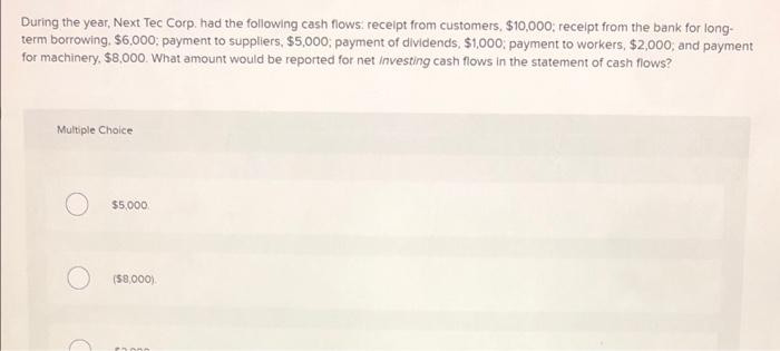 please help! During the year, Next Tec Corp, had the following cash