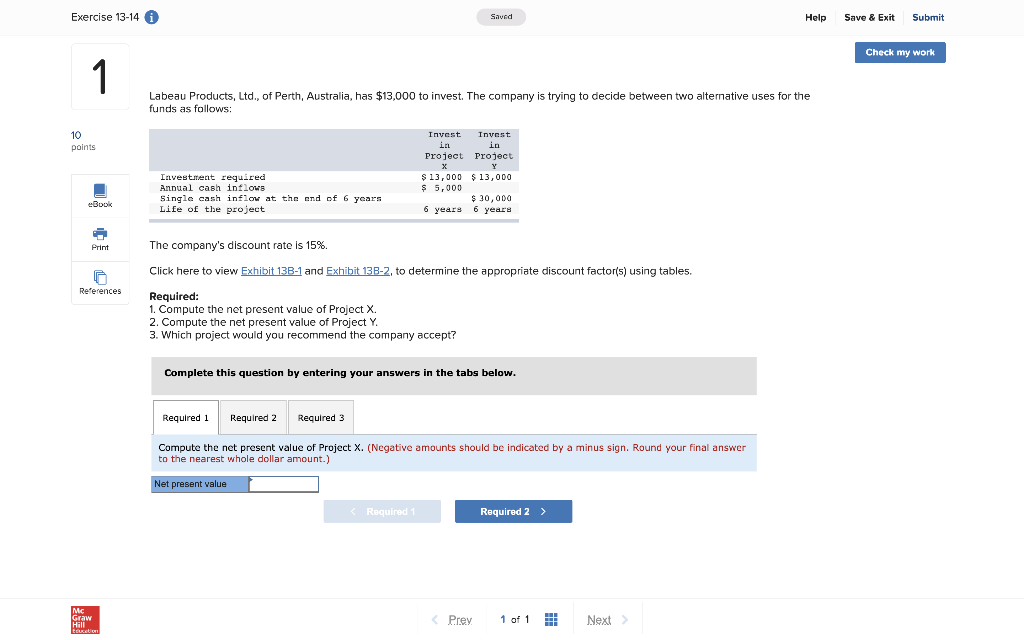  Exercise 13-14 i Saved Help Save & Exit Submit Check my