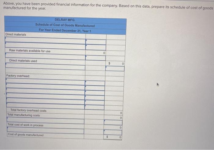 excel not hand written. thanks! Required information Dell-Ray, a manufcaturing entity, has