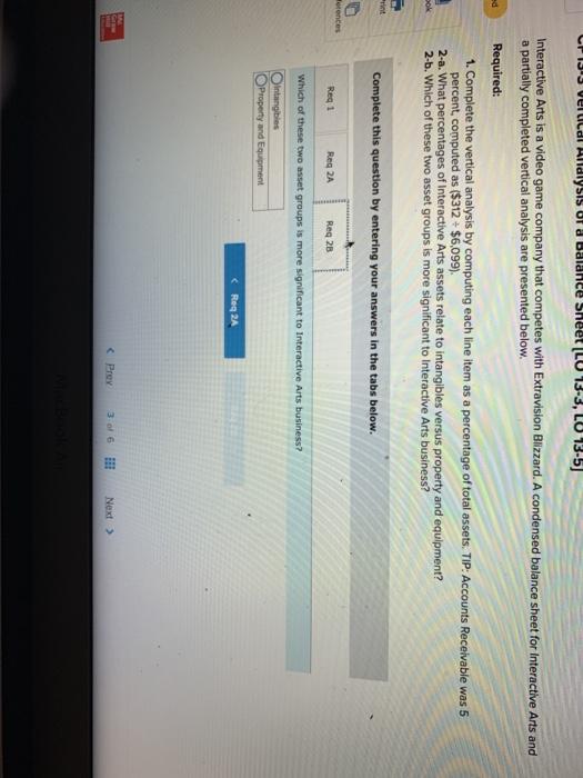 balance sheet for Interactive Arts and a partially completed vertical analysis are