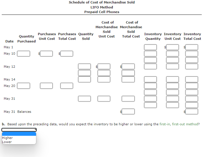 erpetual Inventory Using LIFO Beginning inventory, purchases, and sales data for prepaid
