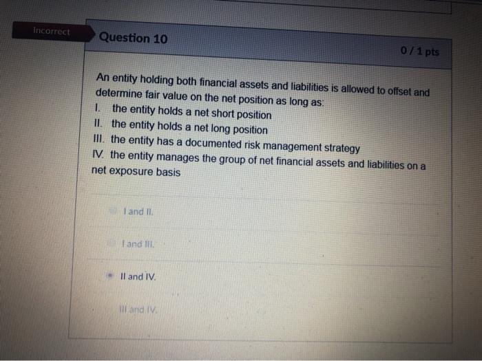  Incorrect Question 10 0 / 1 pts An entity holding both