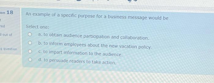  on 18 An example of a specific purpose for a business