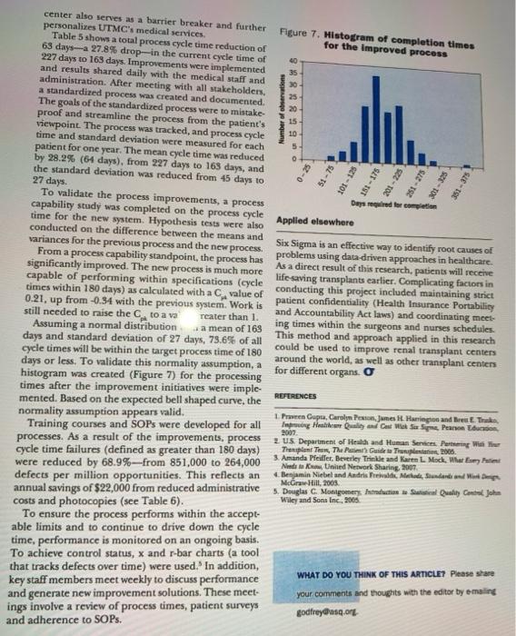 Engineering Department to analyze and improve the preoperational pro centes for patients