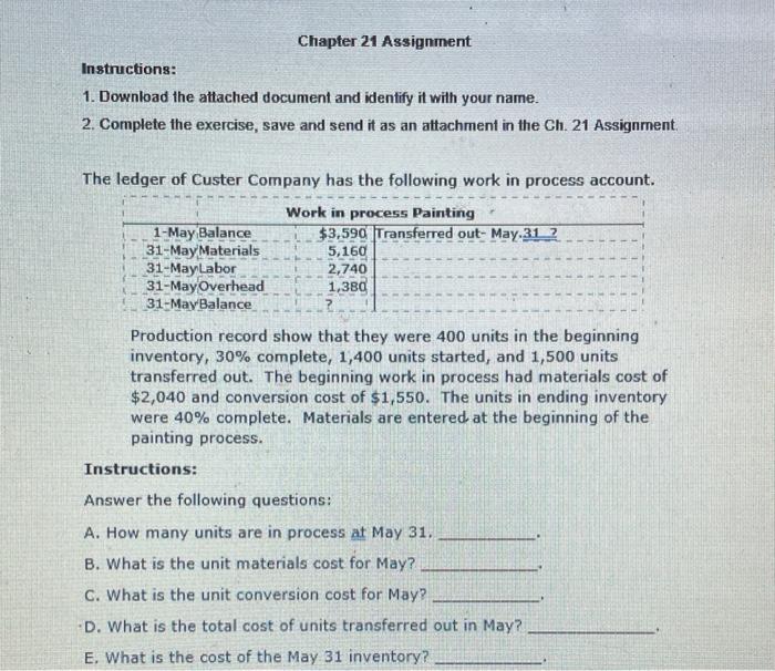  Chapter 21 Assignment Instructions: 1. Download the attached document and identify