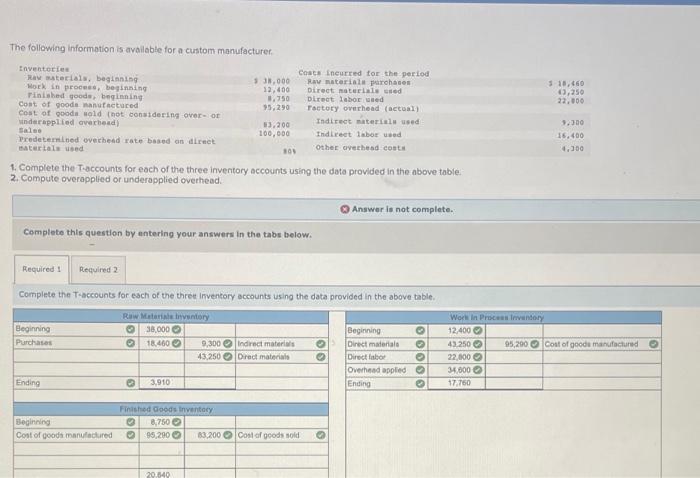 following information is available for a custom maloclurer Investors Cute to the