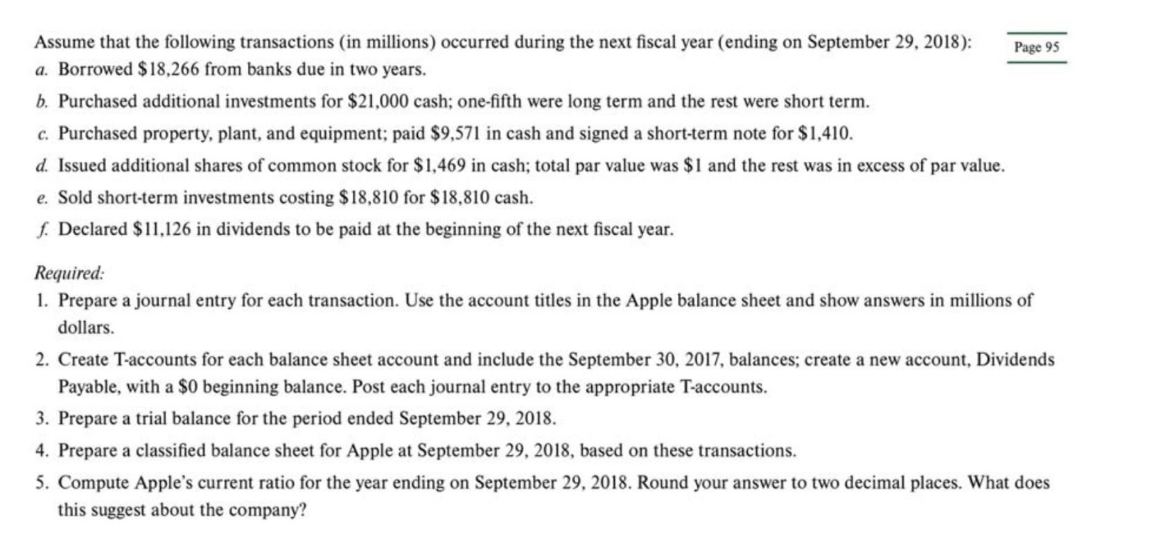 formation wasgiven. Page 95 Assume that the following transactions (in millions) occurred