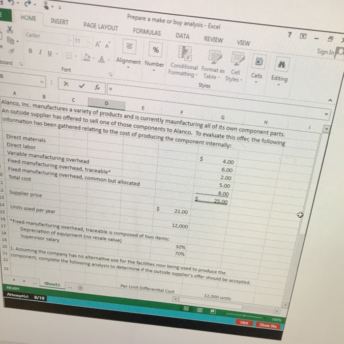 or buy analysis - Excel FORMULAS DATA REVIEW ? - Cabe 6