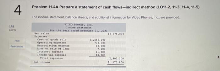  Problem 11-4A Prepare a statement of cash flows-indirect method (LO11-2, 11-3,