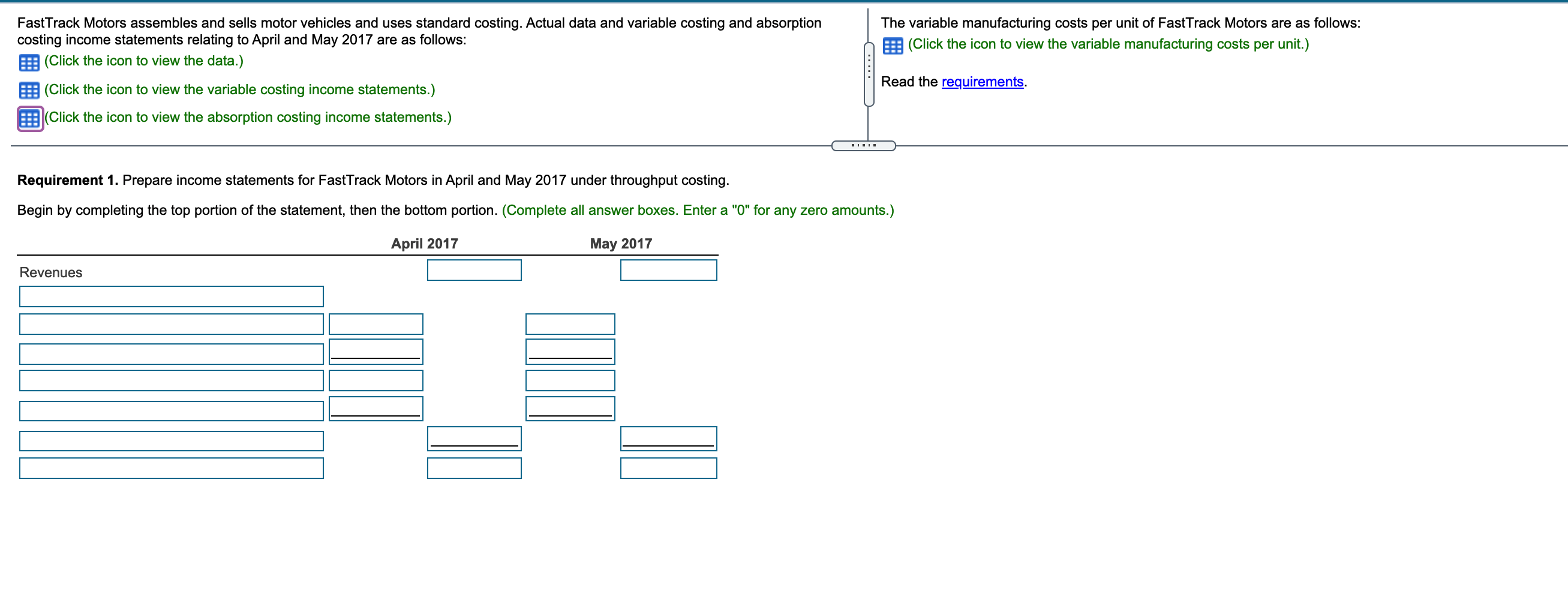 income statements April May April 2017 May 2017 $ 10,395,000 Unit data: