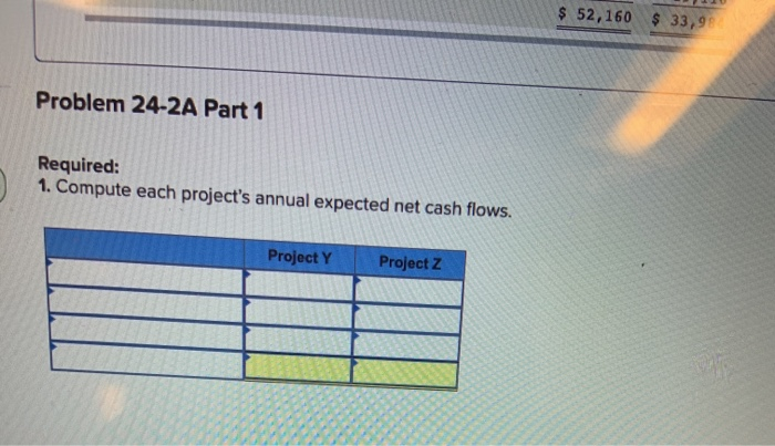  $ 52,160 $ 33,9 Problem 24-2A Part 1 Required: 1. Compute