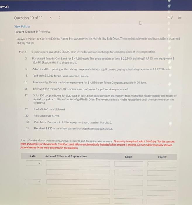  mework Question 10 of 11 3 E View Policjes Current Attempt
