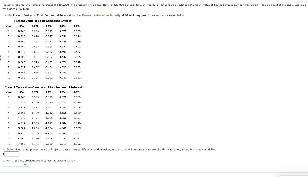 a minimum acceptable rate of return of 15%. Use the Present Value