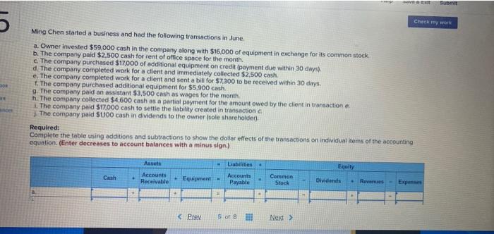  VE SUITE 5 Check my work Ming Chen started a business