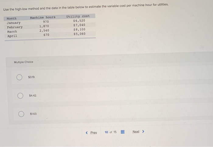  Use the high-low method and the data in the table below