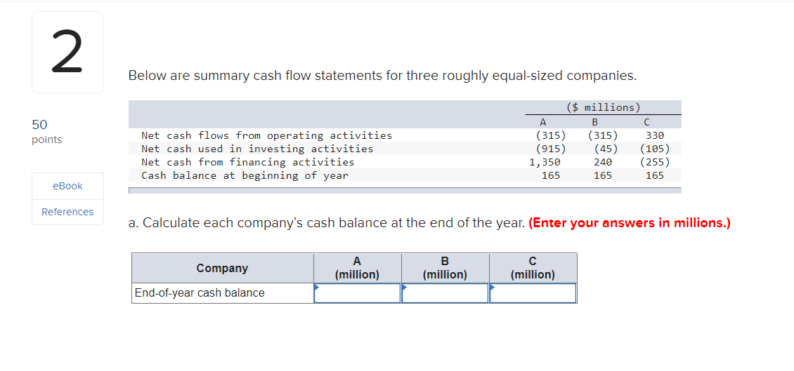 #2 2 Below are summary cash flow statements for three roughly equal-sized