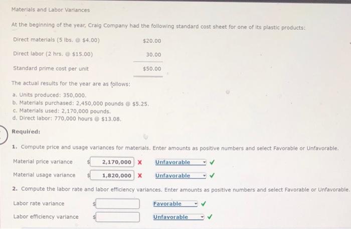 need answer show work will like to quickest answer Materials and Labor