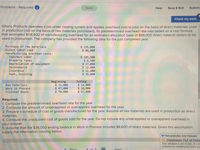  Problems - Required Saved Help Save & Exit Submit Check my