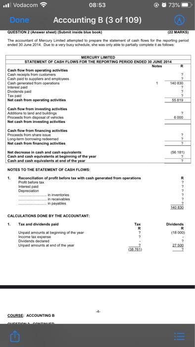 see. QUESTION 2 (Answer sheet) (Submit inside blue book) (22 MARKS) The