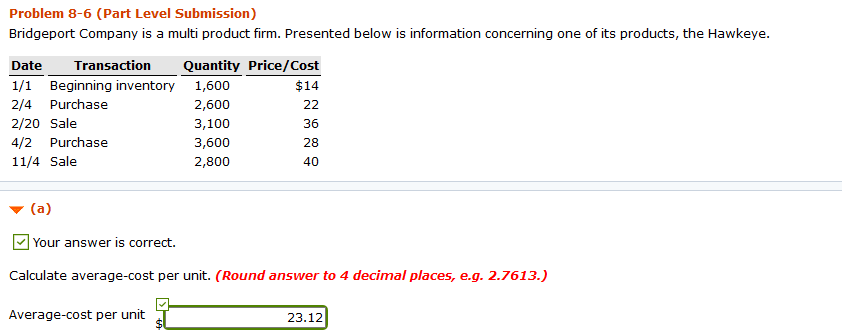  Problem 8-6 (Part Level Submission) Bridgeport Company is a multi product