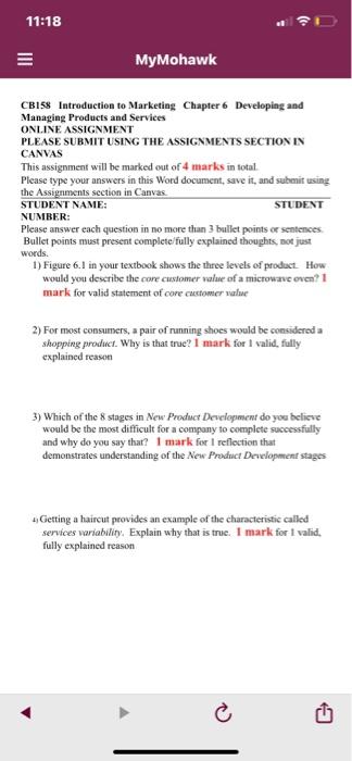  11:18 . MyMohawk CBIS Introduction to Marketing Chapter 6 Developing and