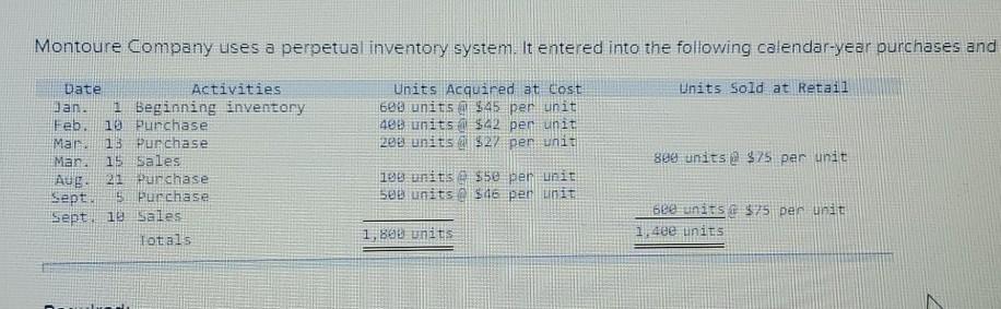the September 5 purchase. Montoure Company uses a perpetual inventory system. It