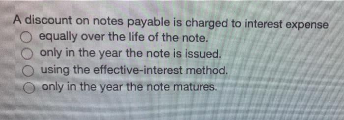  A discount on notes payable is charged to interest expense equally