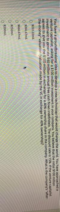  You have a groundbreaking idea to develop a new technology that