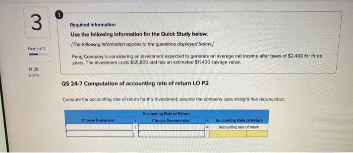  3 Required information Use the following information for the Quick Study