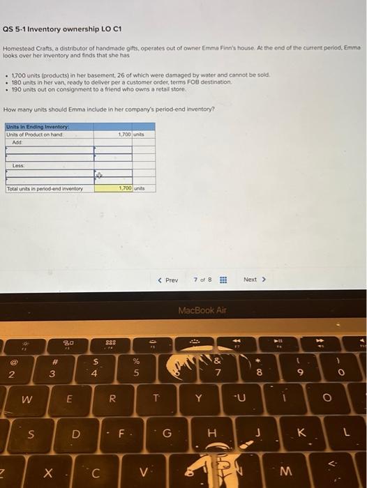 i need help answer this questuon this make sense QS 5-1 Inventory