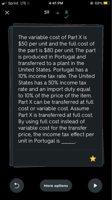  Sprint LTE 4:41 PM 69% 59 8 The variable cost of
