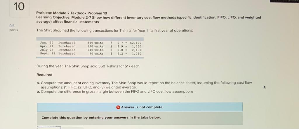  10 Problem: Module 2 Textbook Problem 10 Learning Objective: Module 2-7